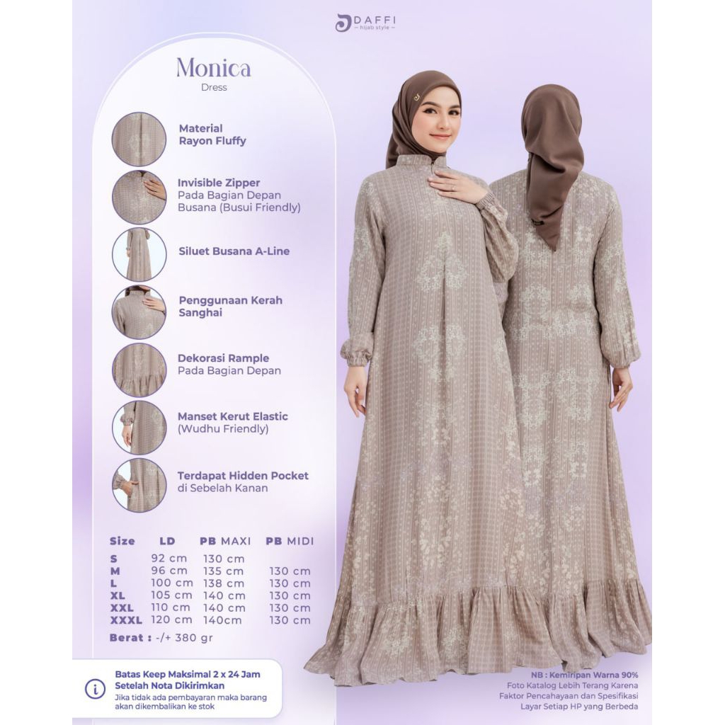 Dress Daffi Monica Series dress gamis wanita busui friendly wudhu friendly ORI Daffi