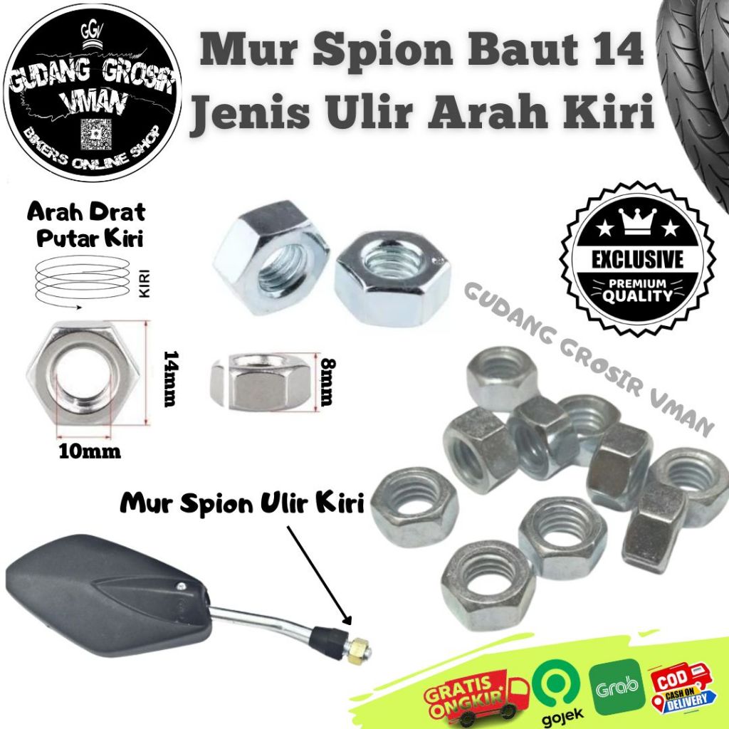 Mur Baut 14 Ulir Kiri Mur Spion Baut 14 M10 Ulir Arah Kiri Mur Special Spion Ulir Kiri