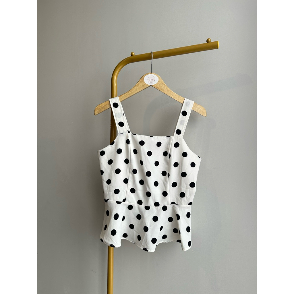 Atasan Polkadot Hitam Putim, Premium Peplum Top