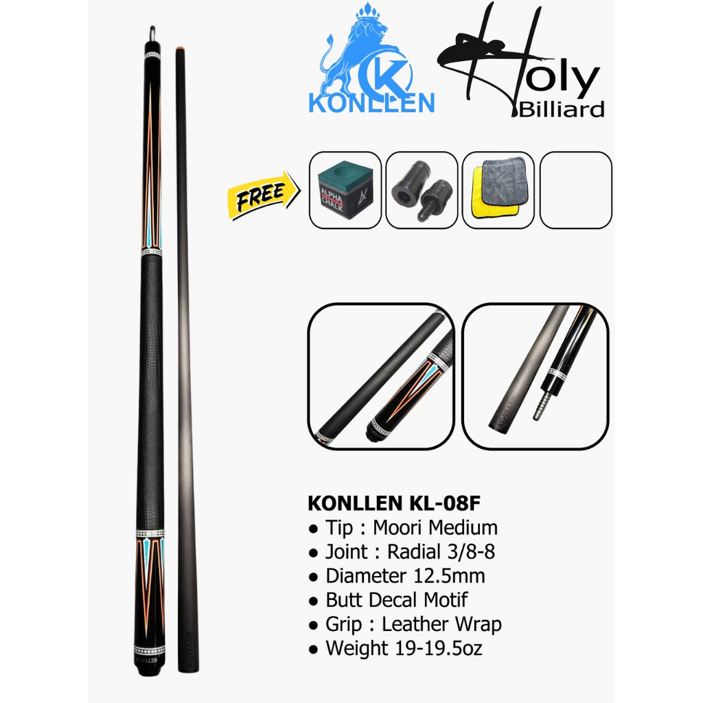 Konllen KL-08F 12.5mm Carbon Fiber Cue Stick Billiard / Stik Konllen KL-08F