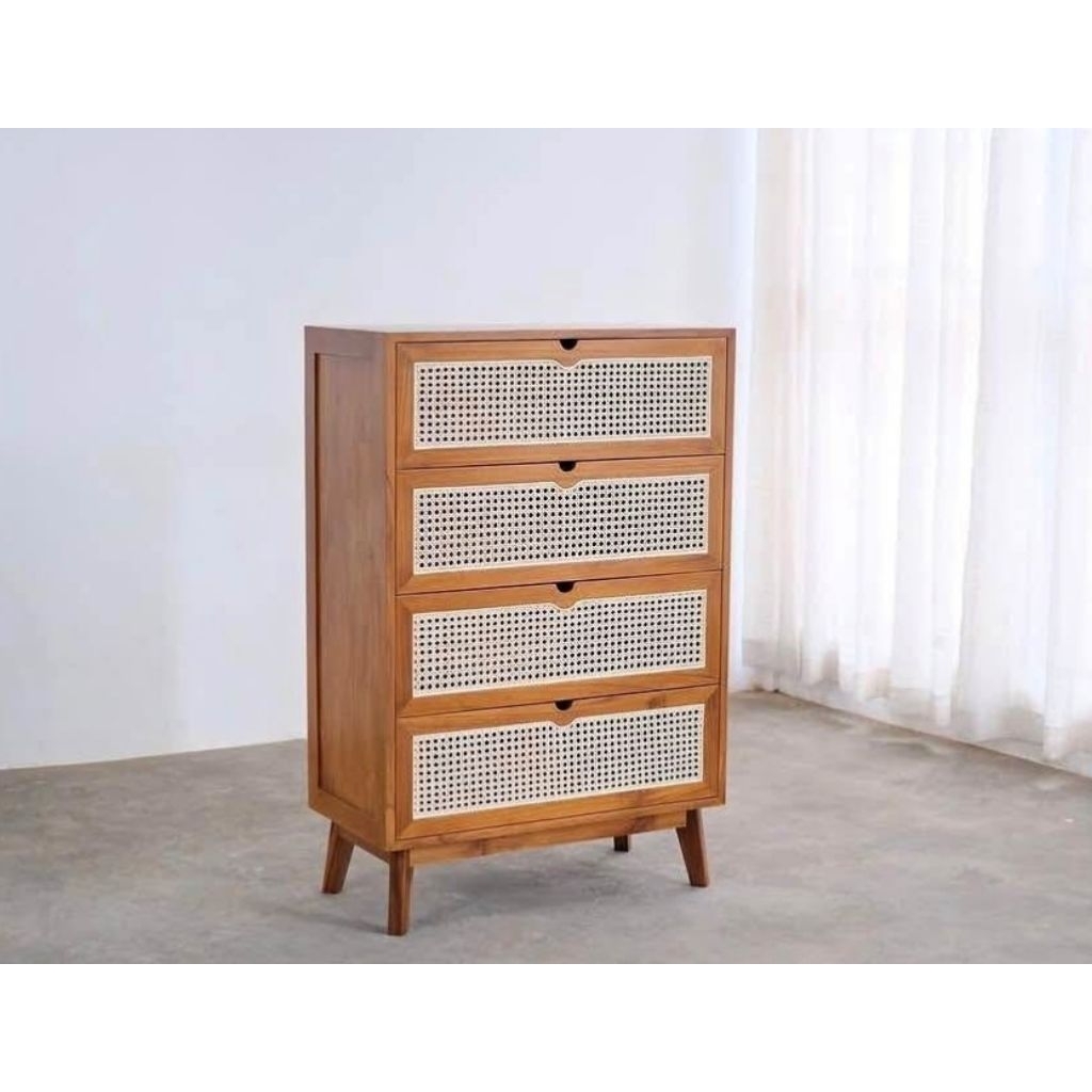 NAKAS RETRO LACI ROTAN KAYU JATI | BADSIDE TABLE ROTAN FURNITURE JATI | NAKAS LACI ROTAN BUFET LACI 