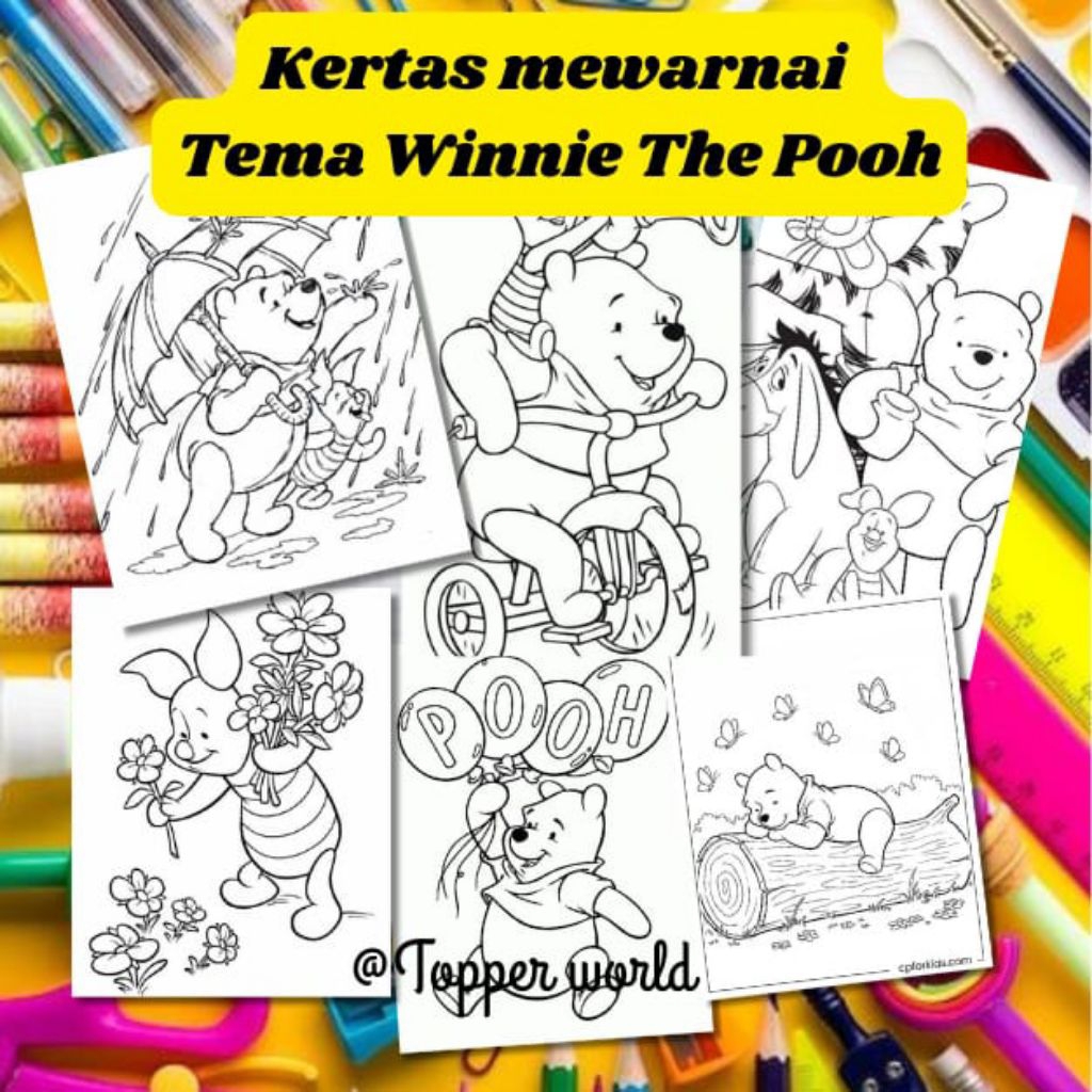 

20 LEMBAR KERTAS MEWARNAI ANAK TEMA WINNIE THE POOH (READY LANGSUNG KIRIM)