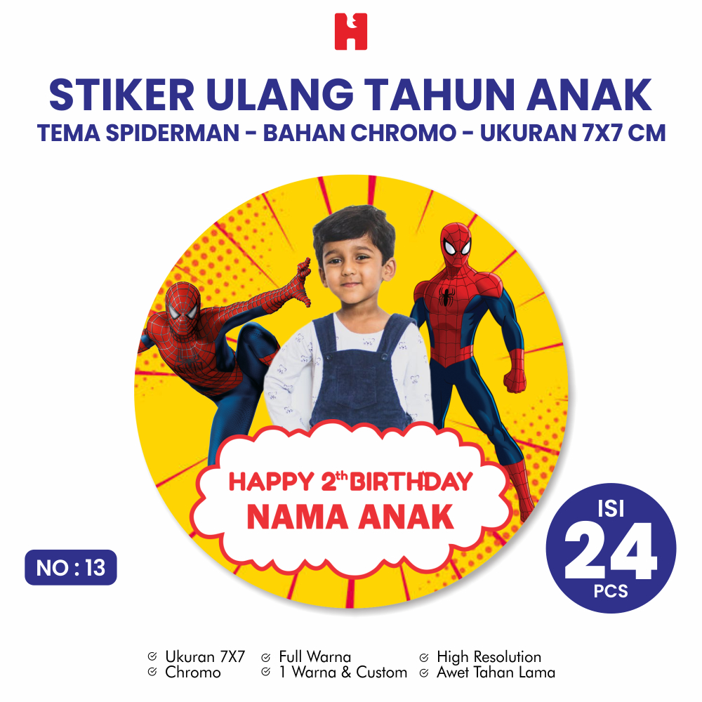 

Stiker Ulang Tahun Anak Tema Spiderman Ukuran 7x7 CM Bulat - Isi 24 Pcs