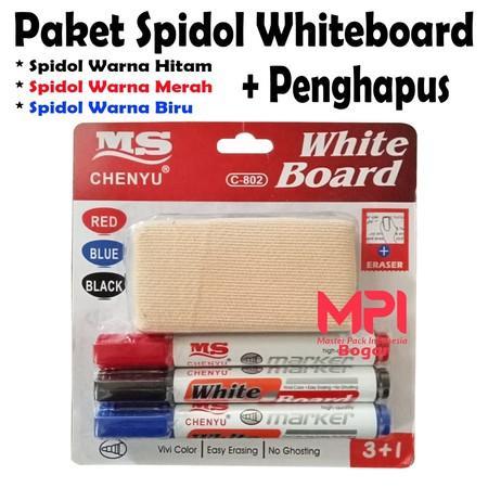 1 Set Spidol Whiteboard + penghapus C-802 / Spidol Papan Putih 1 Set Warna Hitam - Merah - Biru + Pe