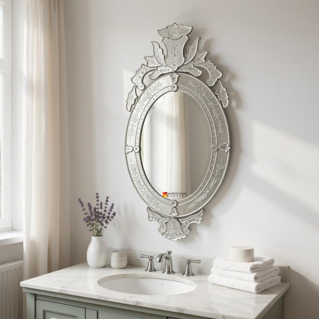 Cermin oval dekorasi dinding cermin wastafel oval ukir aesthetic