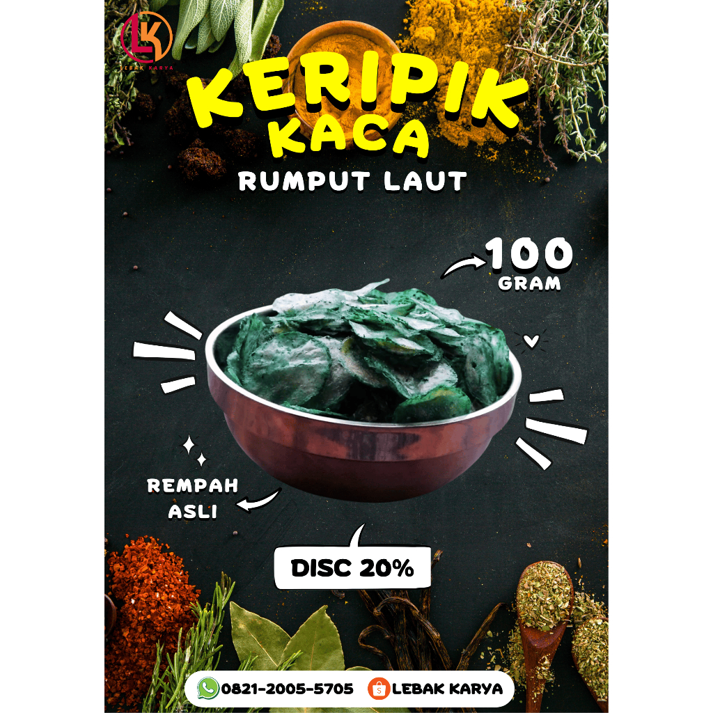 

Keripik Kaca Rumput Laut Bumbu Melimpah | Kripca 100gr | Renyah - Gurih - Tipis | LEBAK KARYA