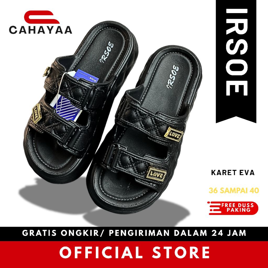 IRSOE HITAM Sandal Selop Stripe Wanita Anti Slip Anti Licin Mewah Bahan Karet EVA - Shoes, Sendal Ce