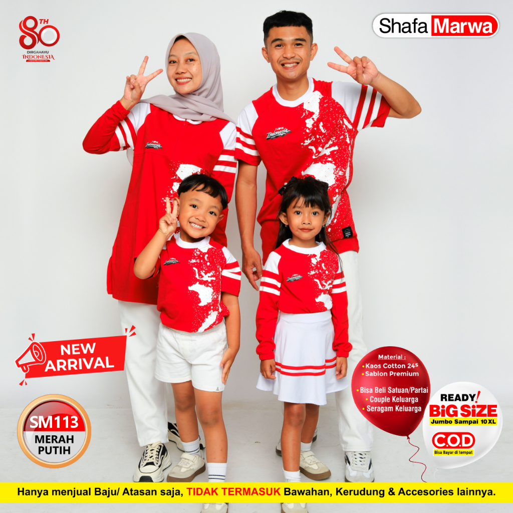 Baju Merah Putih Agustusan - Kaos Seragam Couple Edisi Kemerdekaan 17 Agustus SM113 Merah Putih
