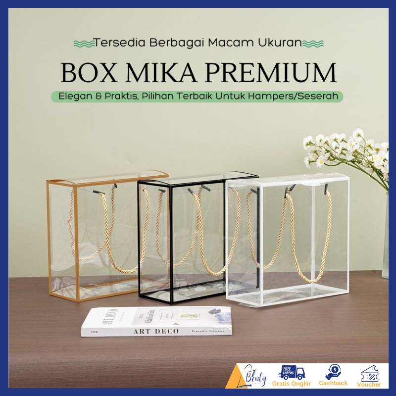 

Box Mika Handle Tali Hampers/ Premium Box Mika Kotak Transparan/Kotak Hampers Imlek/Lebaran/ Natal Christmas /Box Cake/Box Seserahan Dengan Tali Serbaguna