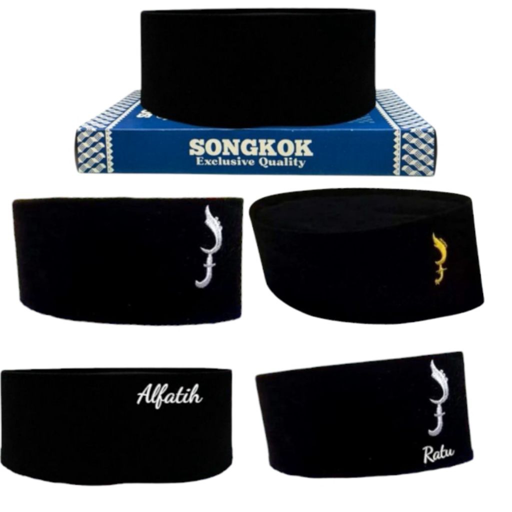 Peci songkok anak & dewasa , Hitam polos, Bordir Nama, logo NU, Logo Kujang Gold & Logo Kujang Putih
