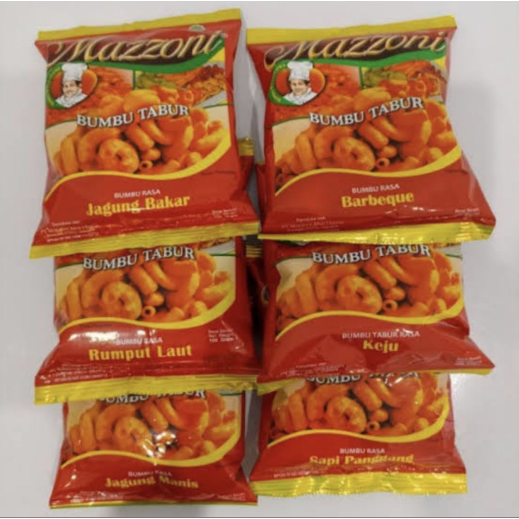 

Mazzoni Bumbu Tabur/Bumbu Perasa/Balado/Jagung Manis/BBQ/Sapi Panggang/Ayam Panggang/Keju/Pedas Manis