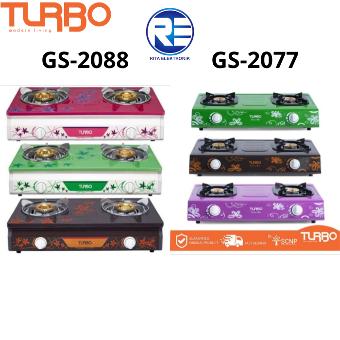 Turbo Kompor Gas Dua Tungku GS-2088 dan GS-2077 Api Biru Burner Kuningan