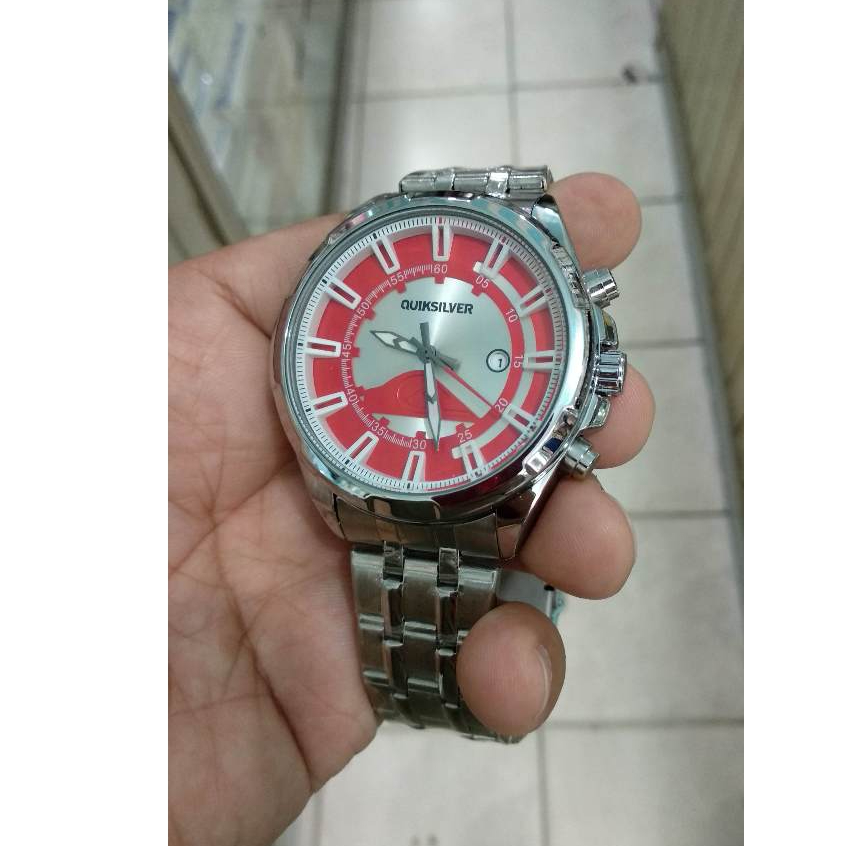 jam tangan pria quartz quiksilver stenlis steel water resist dial merah anti karat