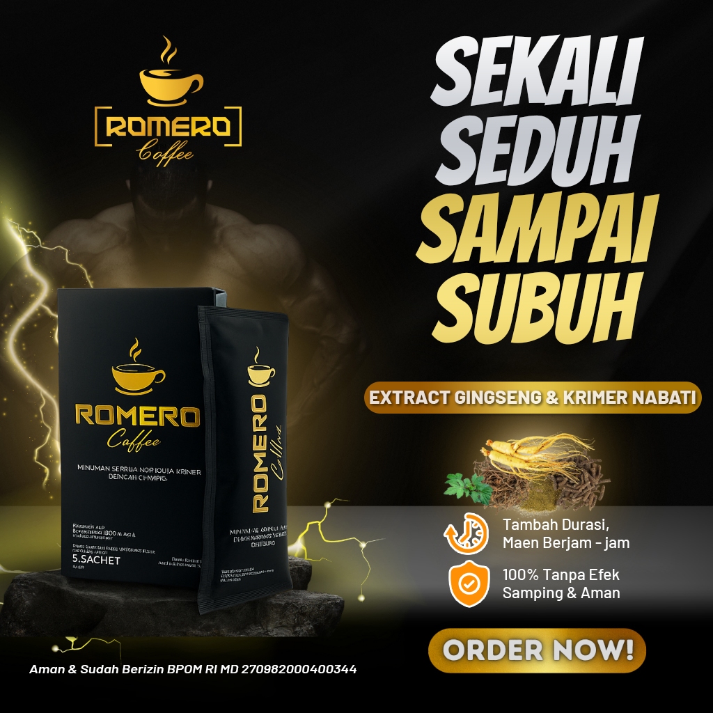 

Romero Coffee - Kopi Herbal Bantu Tingkatkan Stamina Pria Secara Maksimal Original Aman & Halal