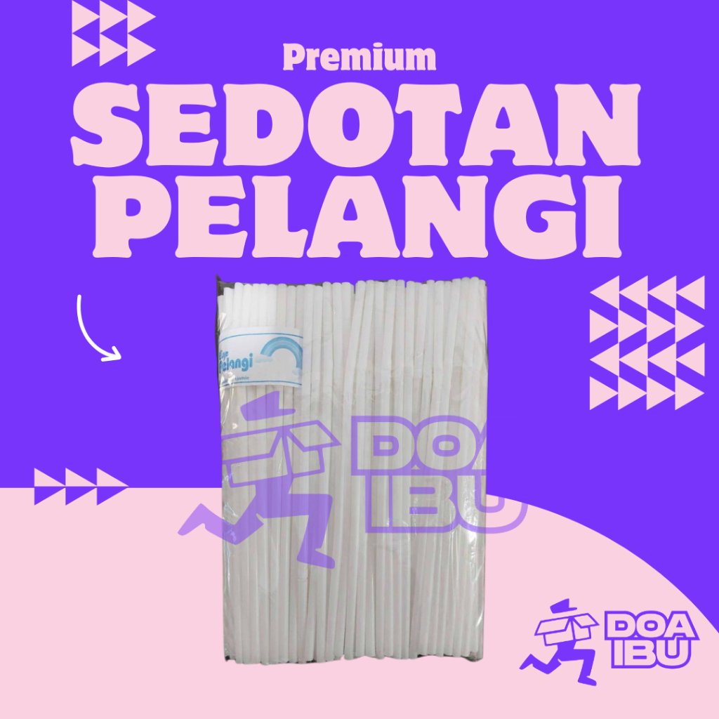 sedotan tekuk warna putih pelangi / sedotan putih / sedotan sekali pakai / sedotan plastik merk pela