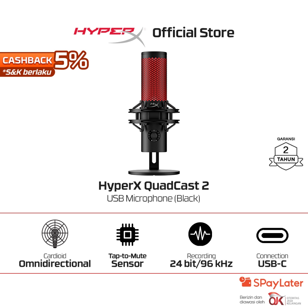 HyperX Microphone Gaming QuadCast 2 USB C - Black / White Podcast Streaming Condenser Mic Original P