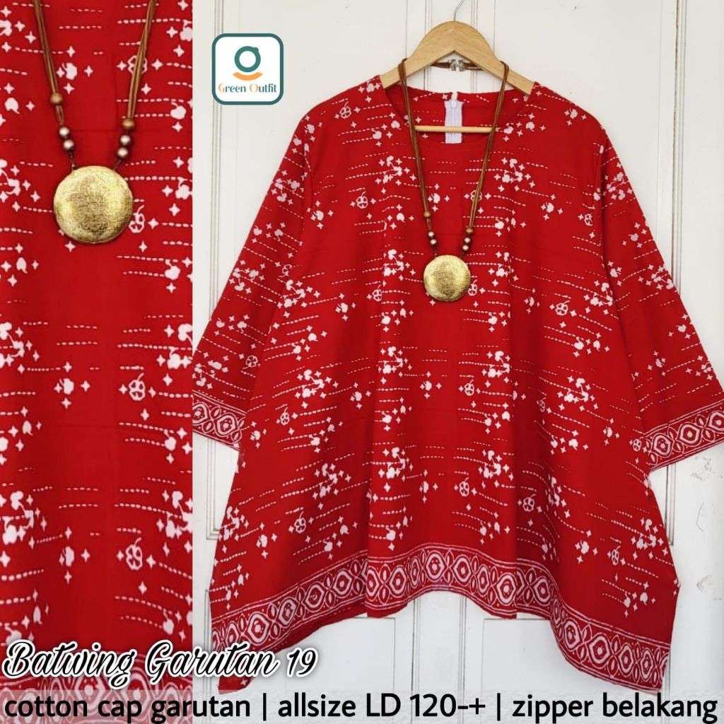 Garutan19 batwing atasan wanita jumbo all size ld 120 katun cap merah putih agustusan kemerdeka