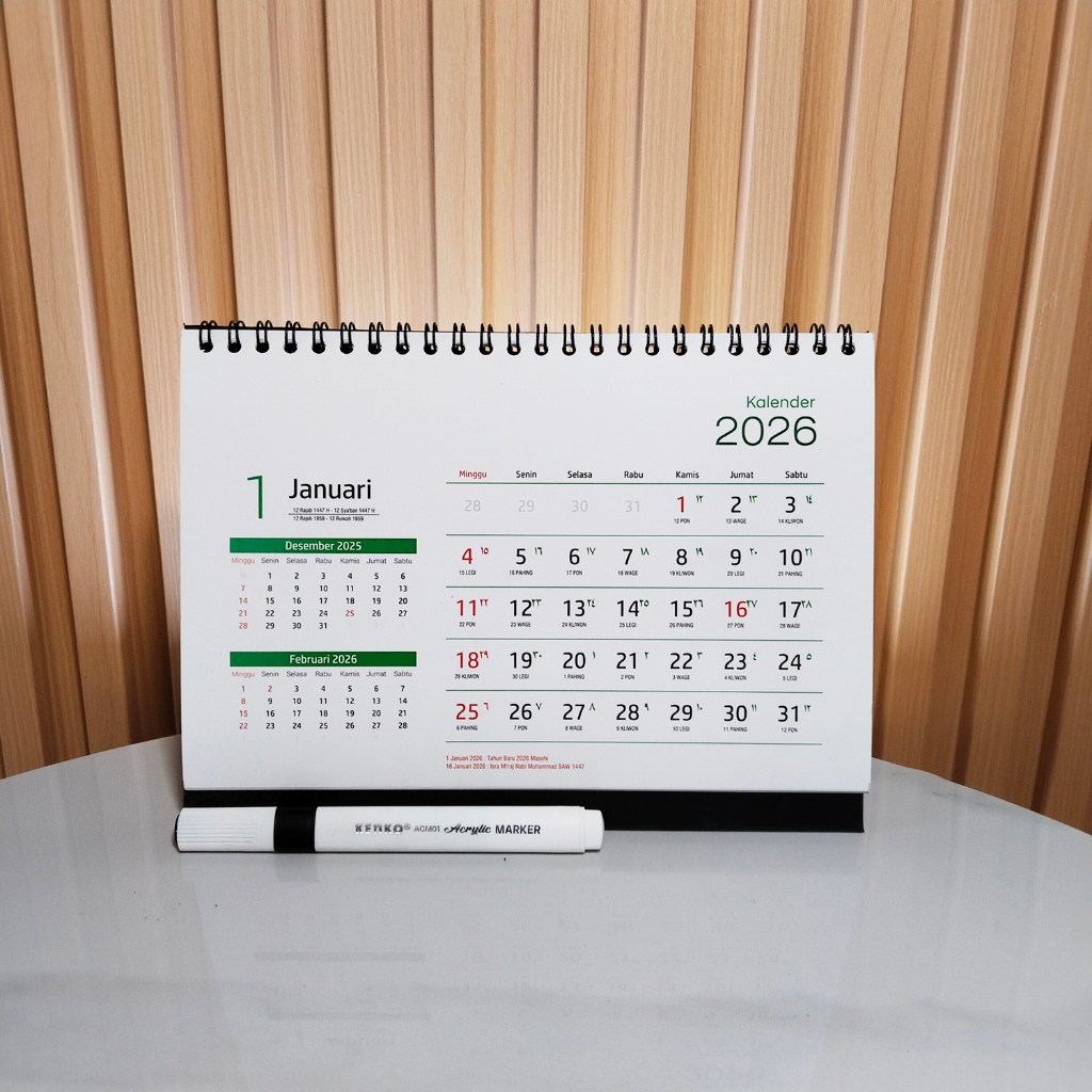 

KALENDER 2026,A5 MEDIUM kalender meja,kalender souvenir,kalender kantor dan dilengkapi penangalan jawa dan hijriyah