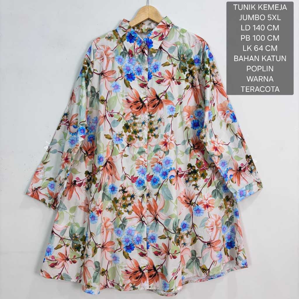 Tunik Kemeja Jumbo Ld 140 Cm Motif Bunga Kekinian - Olla Tunik