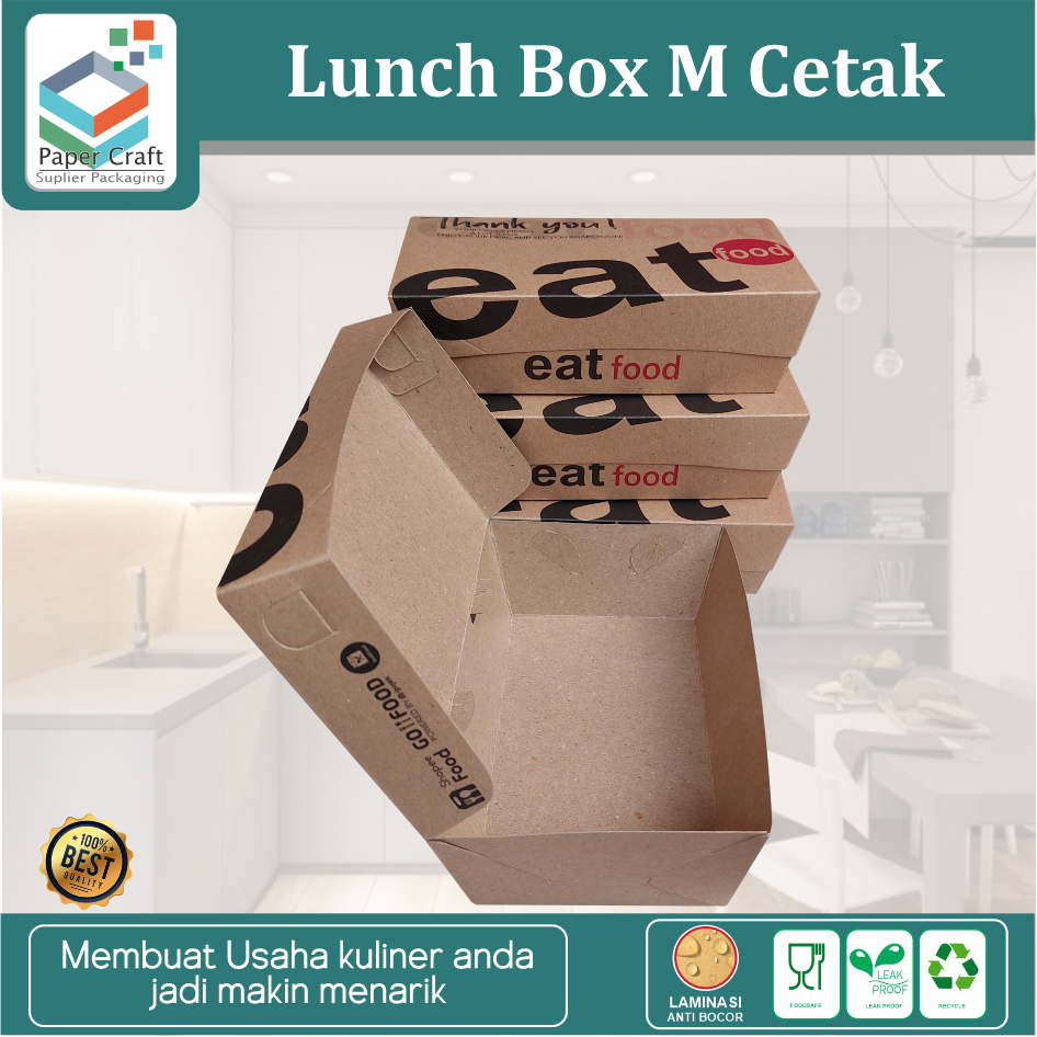 Lunch Box Cetak Cokelat Size M 290gsm Kotak Nasi Ayam Celup geprek Makan Kertas Brown Paper Box Maka