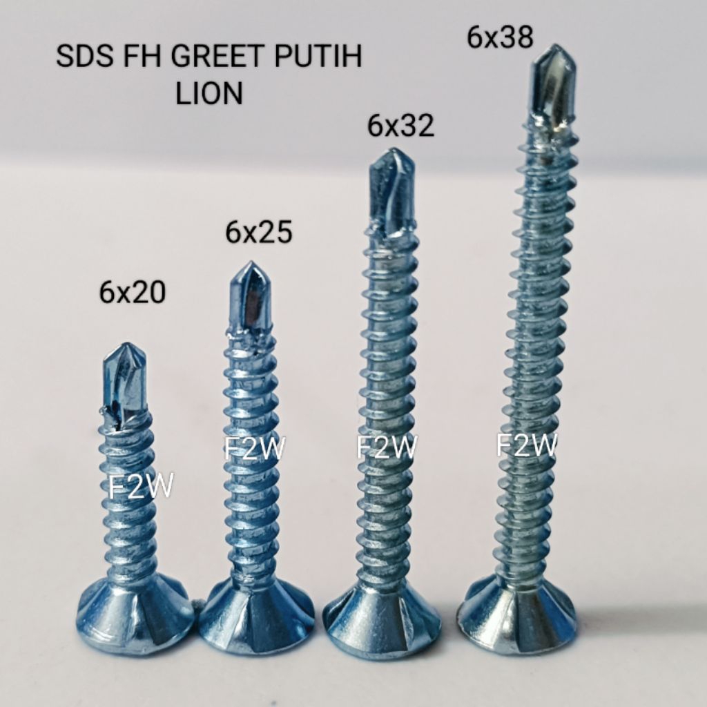 100PCS SDS FH (+) GREET PUTIH SEKRUP SDS FH (+) GRC #6 LION KALSI CARLSI DRILLING SCREW