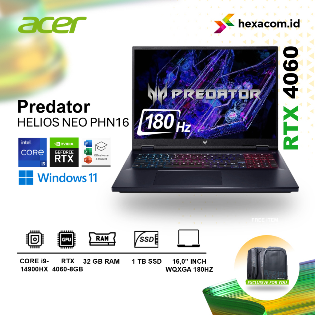 Acer Predator Helios Neo 16 i9 14900HX RTX 4060 RAM 32GB 1TB SSD 16" WQXGA 180HZ