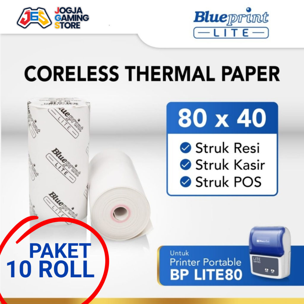 

Kertas Thermal Struk Kasir POS , Mesin Antrian, Karcis Parkir BLUEPRINT Lite 80 x 40 , 80x40 mm - 10 Roll