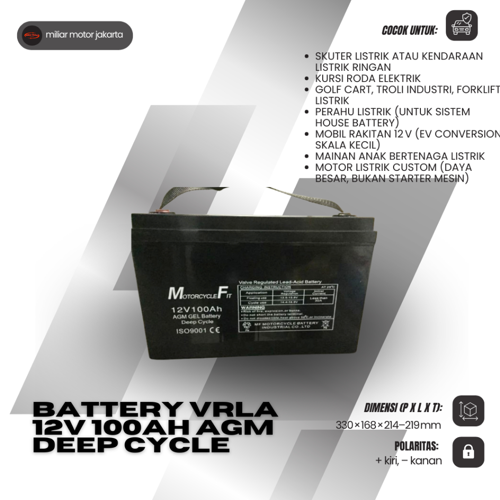 Aki Kering Solar Panel UPS PLTS Battery VRLA 12V 100Ah AGM Deep Cycle