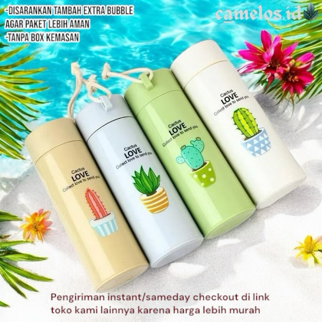 Tumbler Kaca Kaktus 400ml - Botol Minum Kaktus Tanpa Box Kemasan