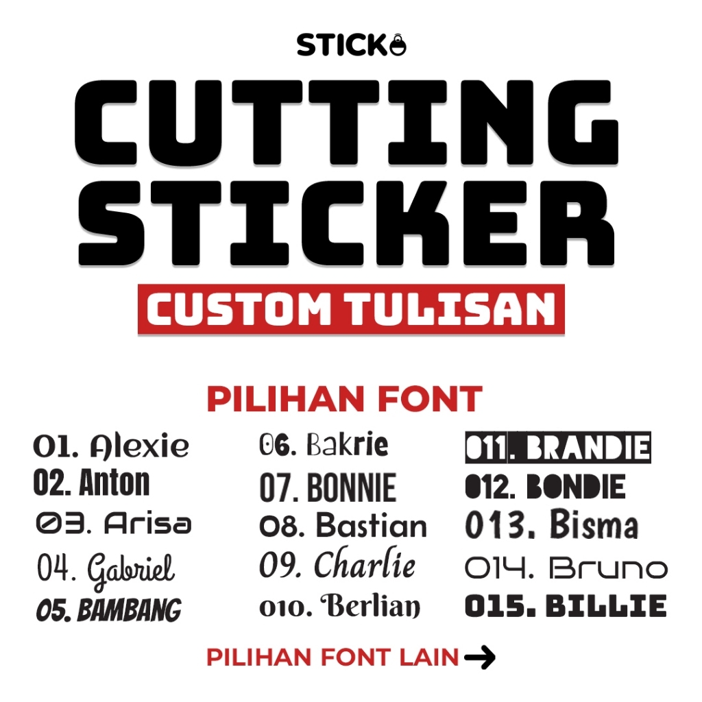 

Cutting Sticker Nama Tulisan Kata Logo Custom Stiker Motol Helm Mobil Etalase Tumbler Oracal
