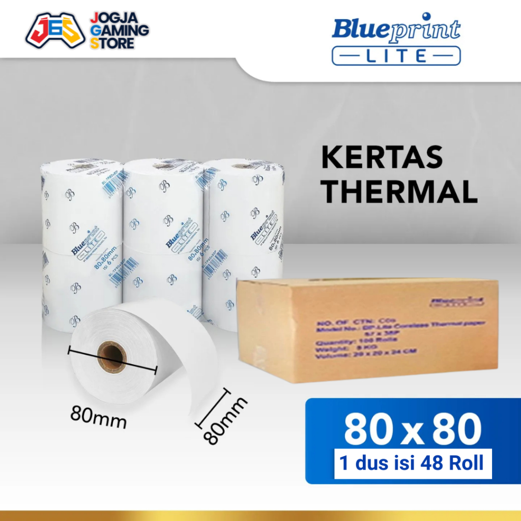 

KERTAS THERMAL ROL STRUK KASIR BLUEPRINT LITE 80x80P - 1 Dus 48 Roll