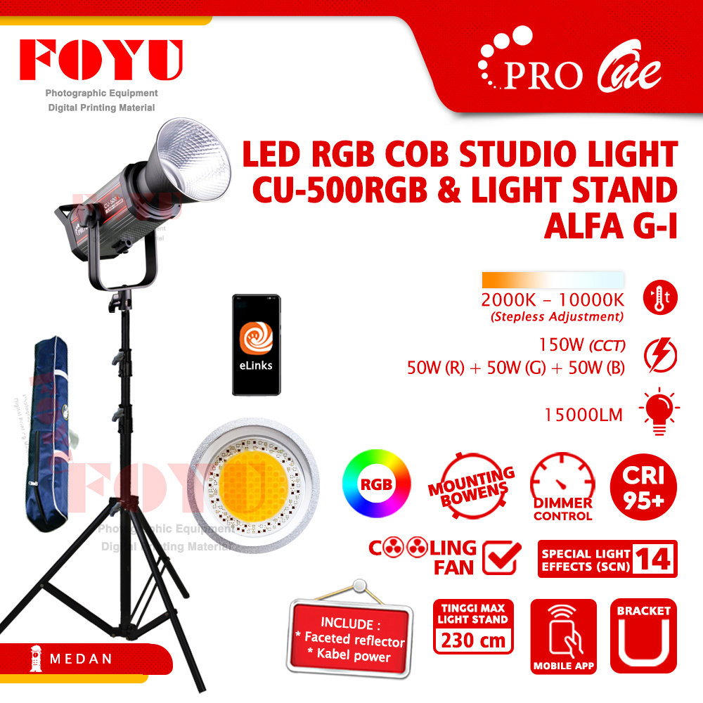 

LED RGB Color COB Lampu Foto Video Studio Light Lighting Continuous Lamp 150W Pro One CU-500RGB Light Stand
