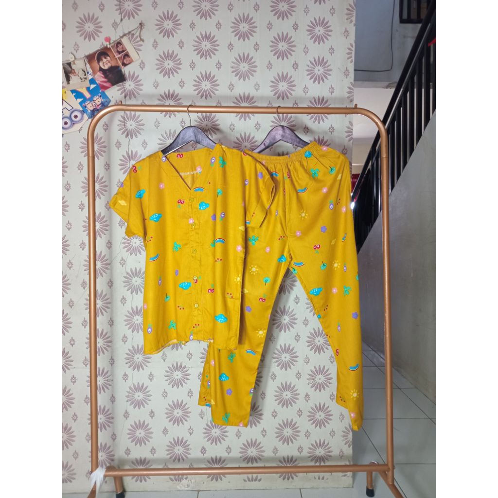 Pajamas tangan pendek, pajamas wanita lengan pendek,pajamas cp, pajamas katun rayon