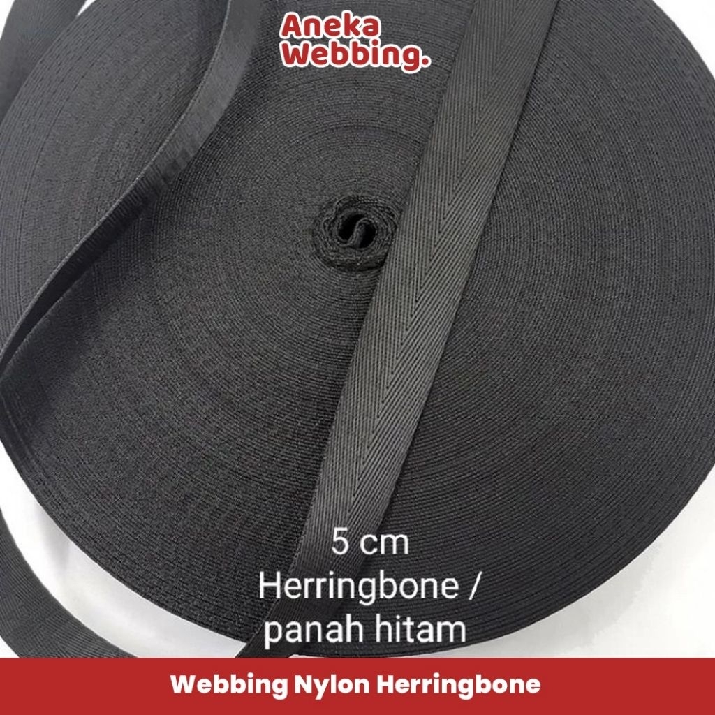 Webbing Nylon Herringbone Hitam 5 cm (meteran)