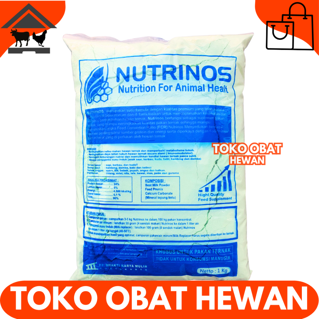 NUTRINOS 1 KG - Susu Hewan Premium Ternak Sapi Kerbau Kuda Kambing Ayam Ikan Udang Rayfat Lactomax