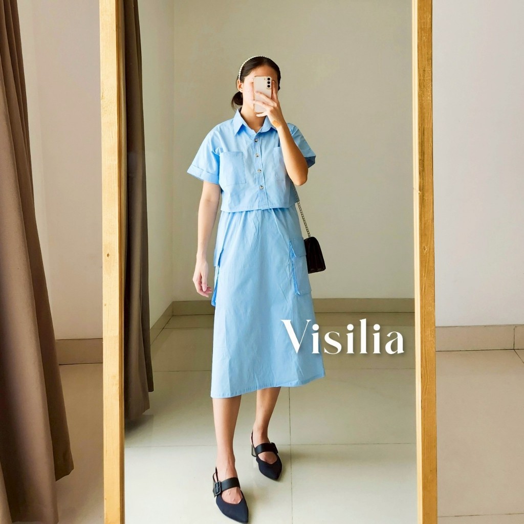 [VISILIA] Daisy Set | Setelan Rok Cargo Thailand Premium Quality Bahan Katun Soft Warna Biru Hijau P