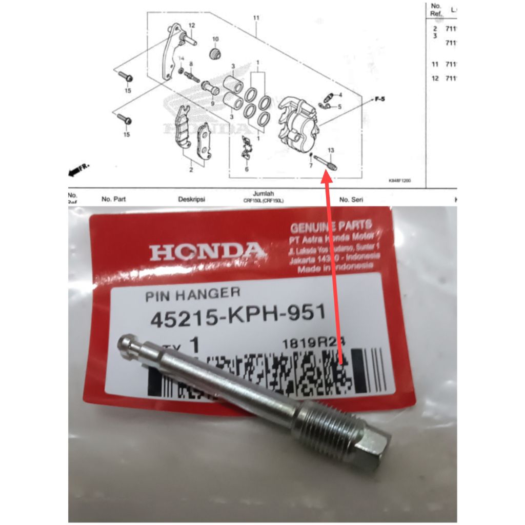 pin baut kampas rem depan crf150, cb, cbr Pin Hanger
Kode Part: 45215KPH951


