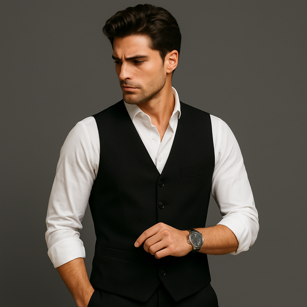 SPESIAL Rompi Jas Pria Vest Blazer Slimfit Formal Basic Semi Wool Premium Hitam