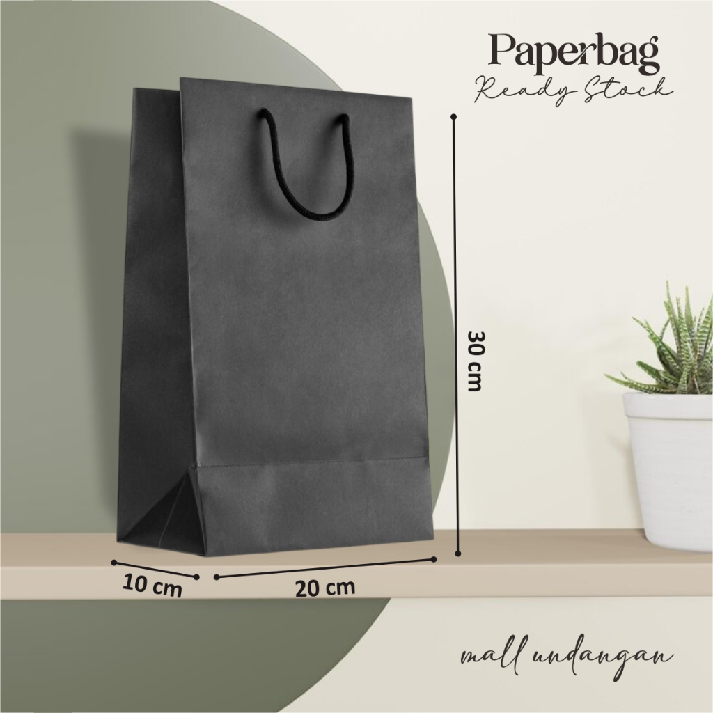 

(12 PCS) PAPER BAG HITAM POLOS LUSINAN - TAS SOUVENIR PERNIKAHAN UKURAN 20 x 30 x 10 CM