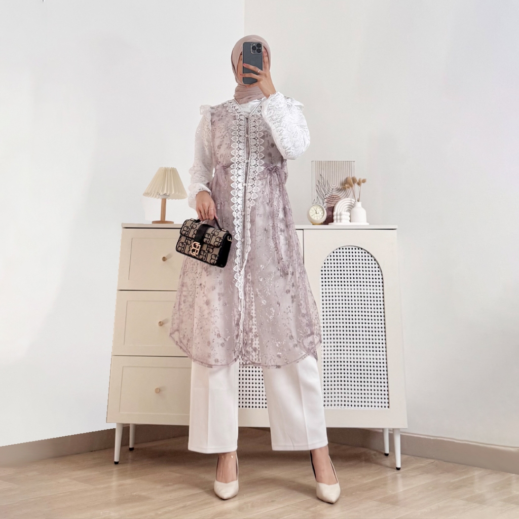 Retta Outer Tunik Tille Brukat Cardigan Tille Brokat Lengan Panjang Kebaya Tunik atasan outher bruka