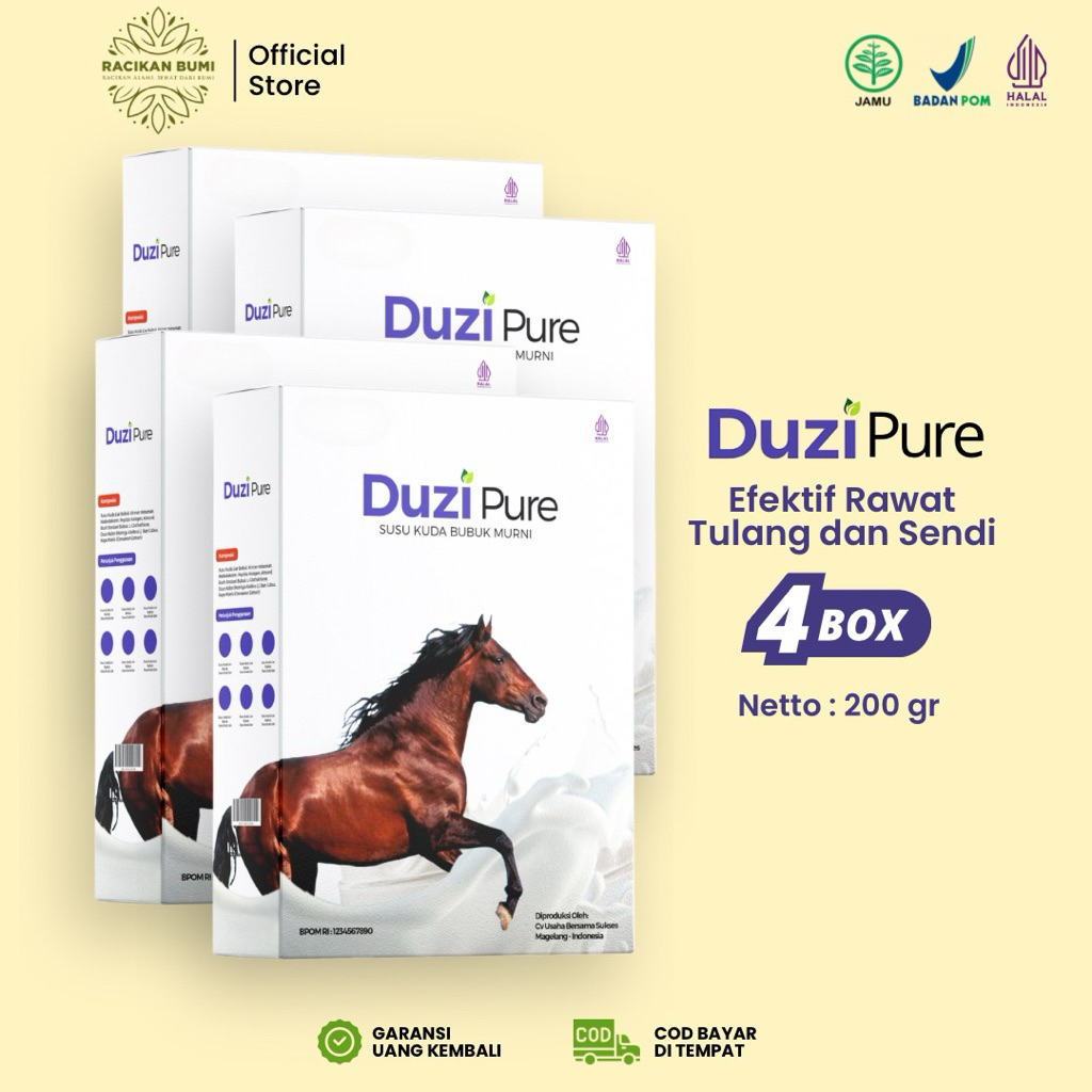 

Duzi Pure Susu Kuda Bubuk - Kekuatan Alami Untuk Tubuh Sehat dan Vital Paket 4 Box