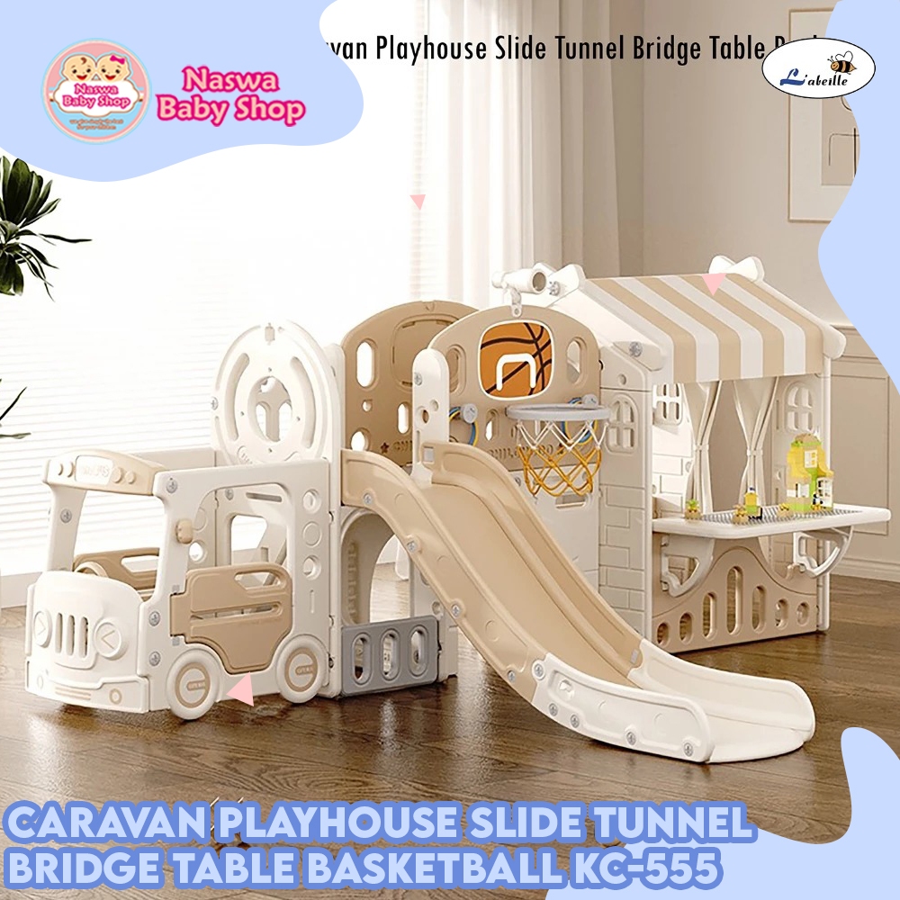 Labeille Caravan Playhouse Slide Tunnel Bridge Table Basketball Perosotan Anak KC-555