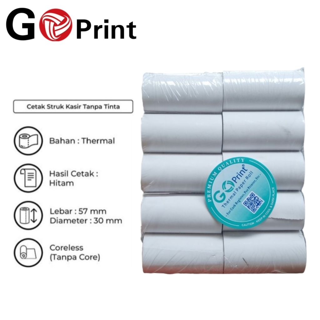 

Kertas Thermal GoPrint 57x30mm/Ball(10pcs)