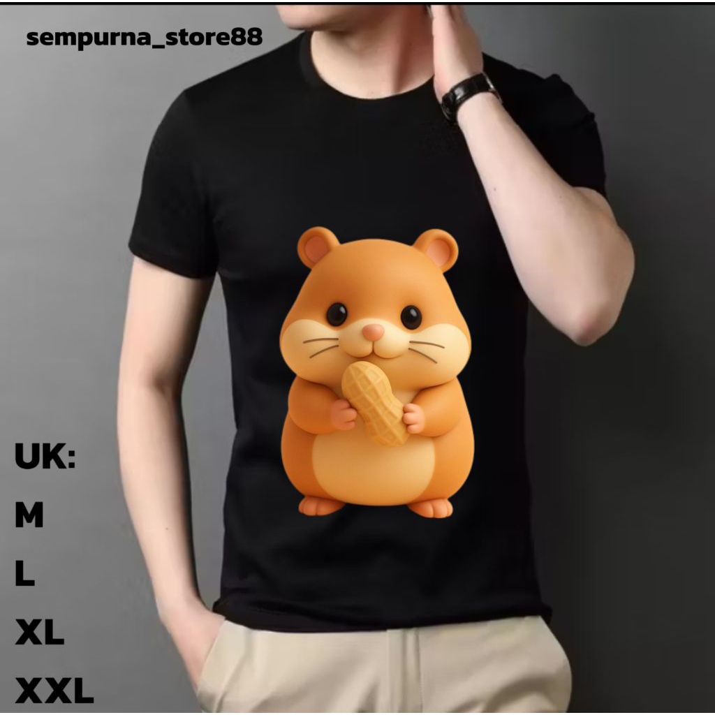 Distro atasan cowok/cewek/oblong cowok/Motif tikus bawa kacang/kaos warna hitam putih/baju cowok dew