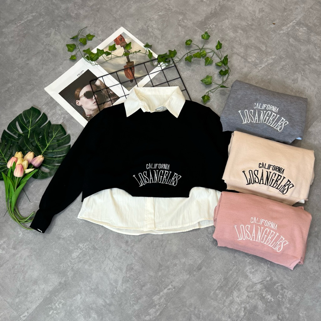 kemeja vest rajut import blouse wanita lengan panjang knit premium