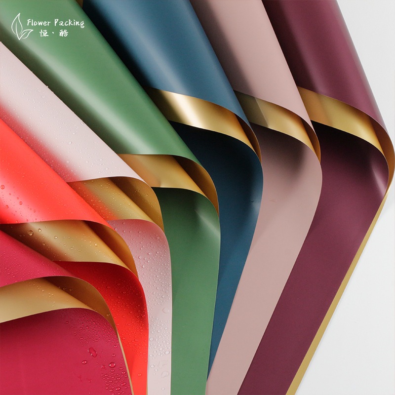 

20 LEMBAR Flower Wrapping Paper Bi Color Gold Emas Cellophane Kertas Buket Bunga KB02