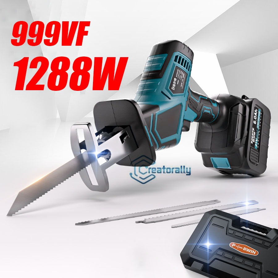 CREATORALLY Gergaji kayu listrik gergaji mesin mini reciprocating saw gergaji kayu baterai
