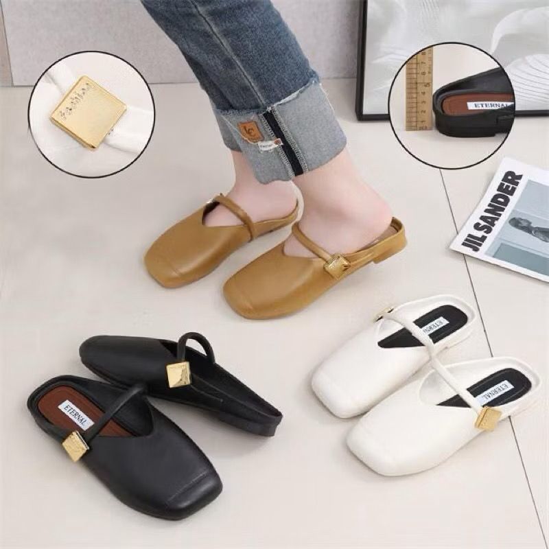 Sepatu Flat Wanita Putih/sandal selop bustong wanita model kOREA 488/