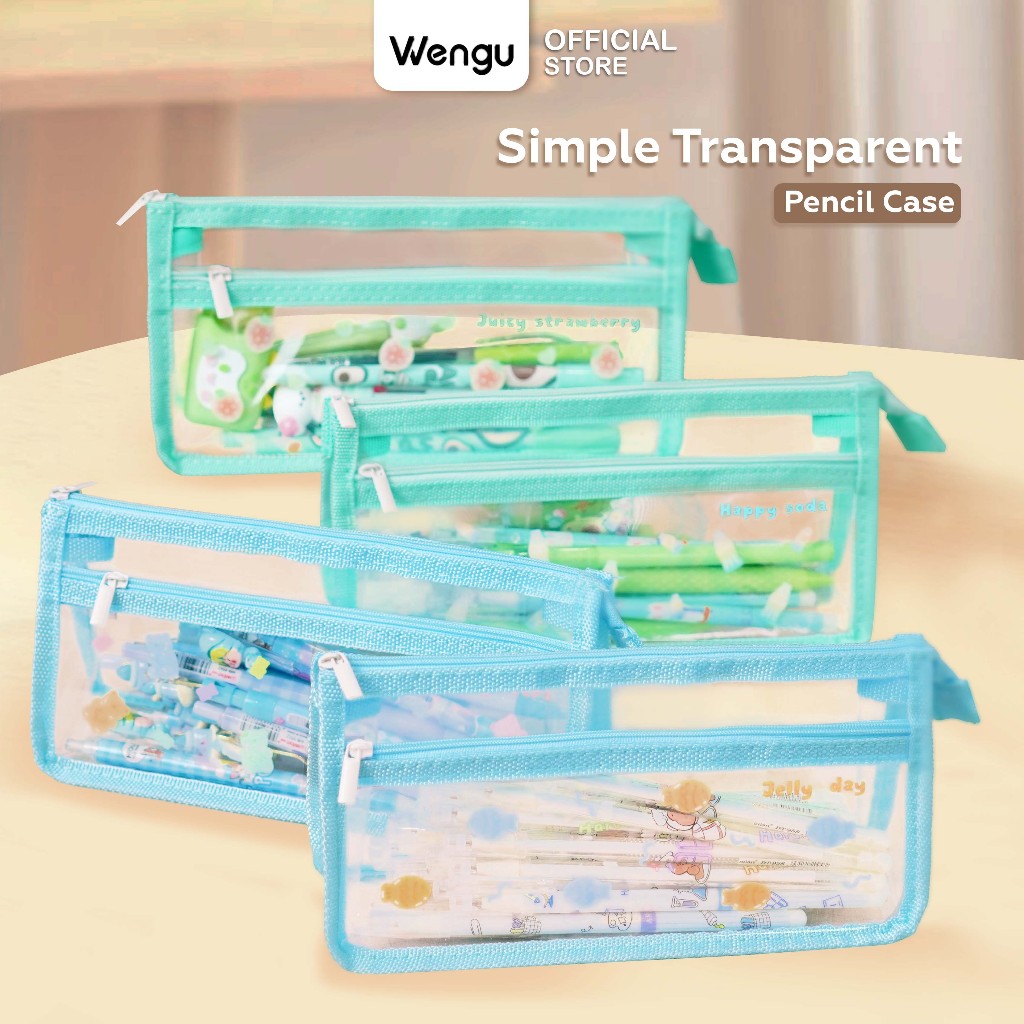 

[BARU] Kotak Tempat Pensil Case Transparan PVC Anti Air Desain Simple Warna Aqua - WGBD