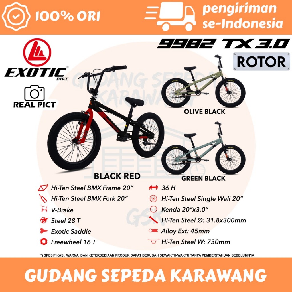 SEPEDA ANAK LAKI 20" EXOTIC BMX 9982TX 3.0 BAN BESAR ROTOR